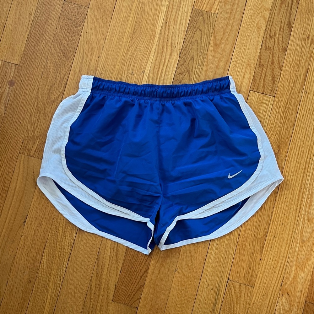 Nike Women's Dri-Fit Athletic Running Shorts in Blue and White